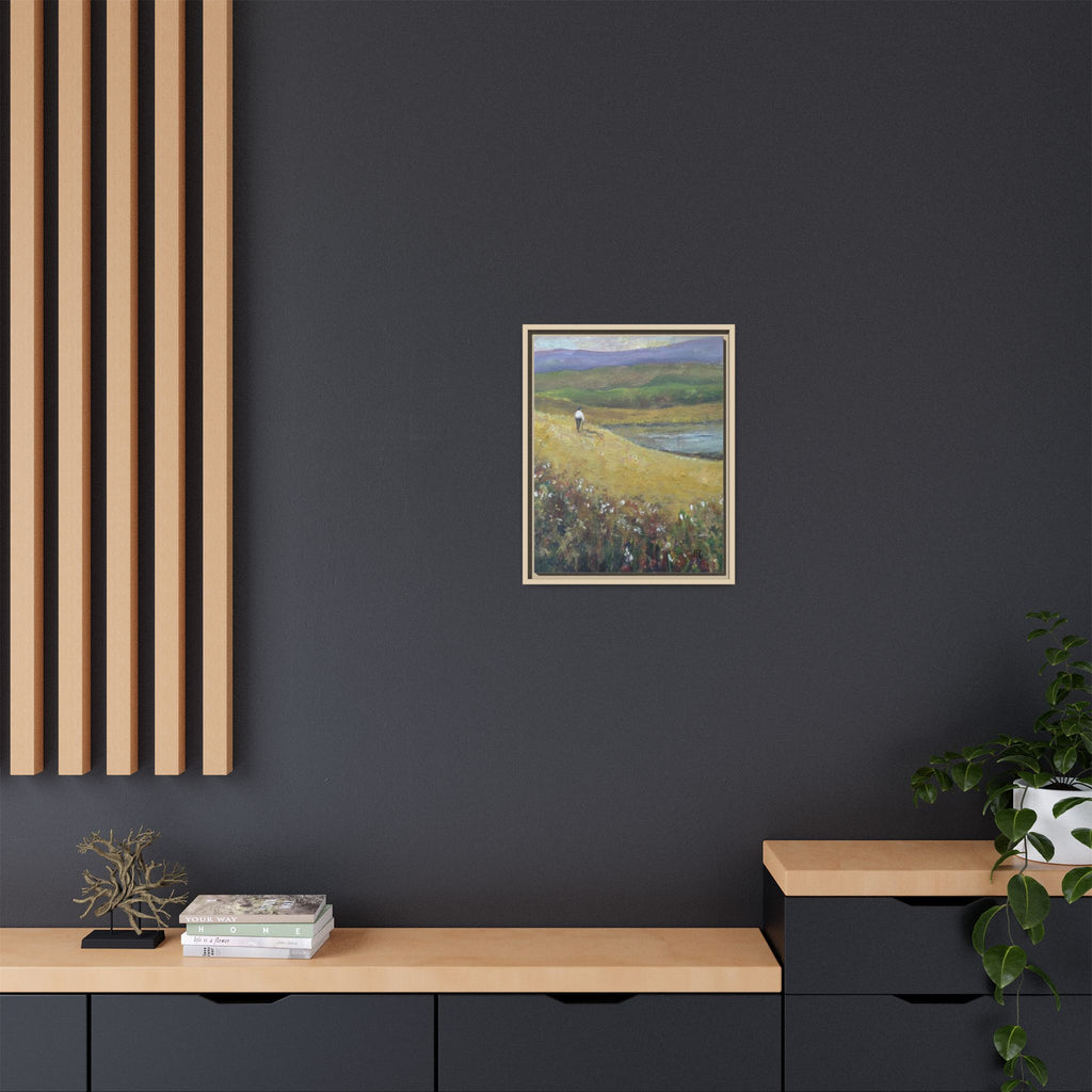 Solitary Walker Landscape Matte Canvas Framed | Pastel Field Wall Art
