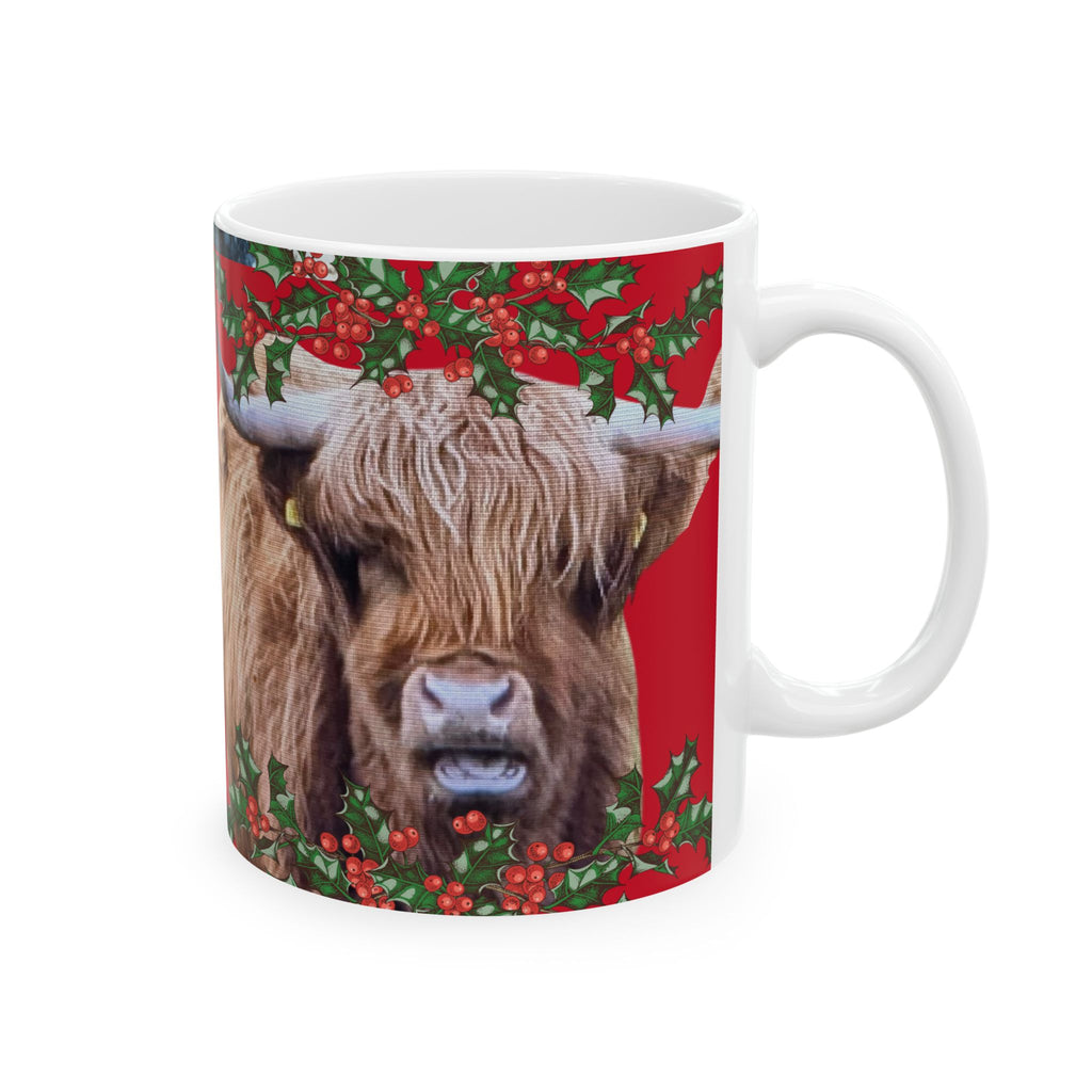 Highland Cow Christmas Mug — "Have a... Wonderful Christmas!" Festive Holiday Ceramic Coffee Cup (11oz/15oz)