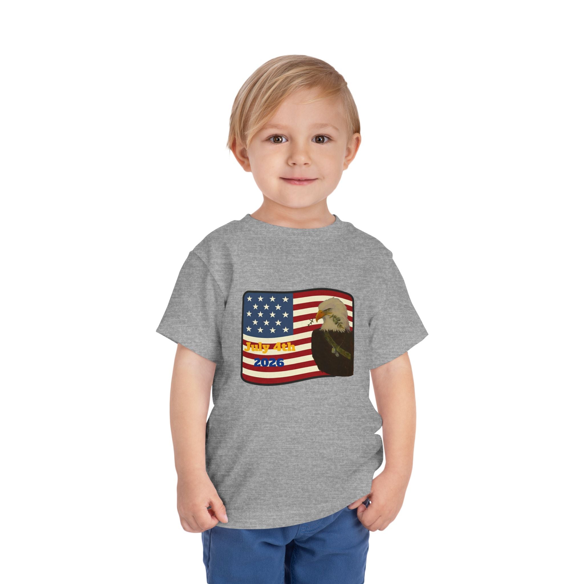 July 4th Toddler Tee —2T - 5T Patriotic Bald Eagle "USA 2026" Graphic
