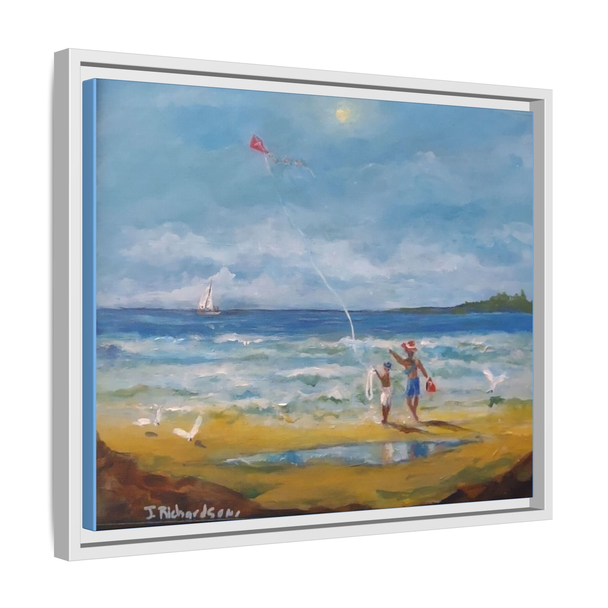 Kite on shore Framed Matte Canvas Wall Art