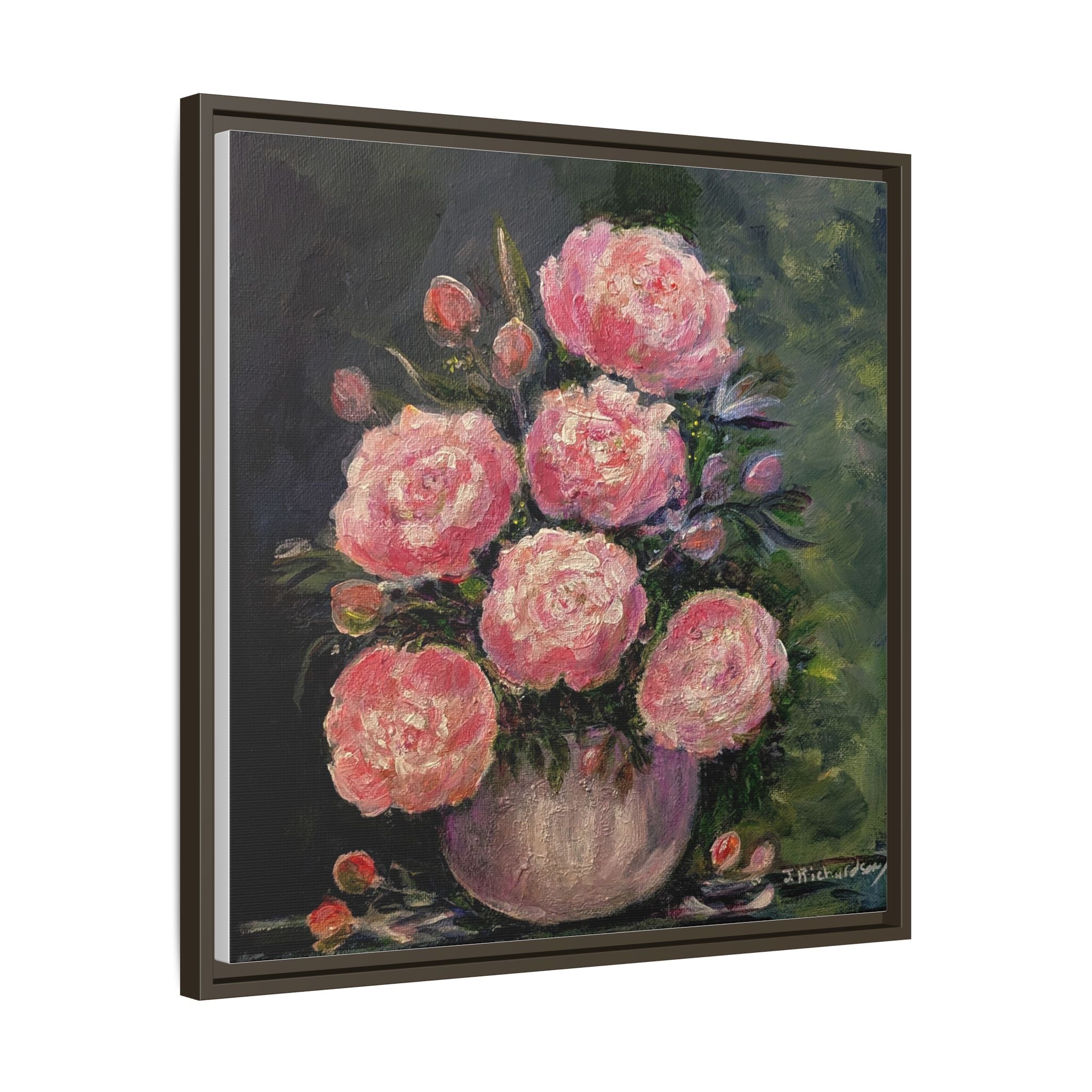 Pink Peony Bouquet Canvas Framed Wall Art | Matte Canvas, Framed