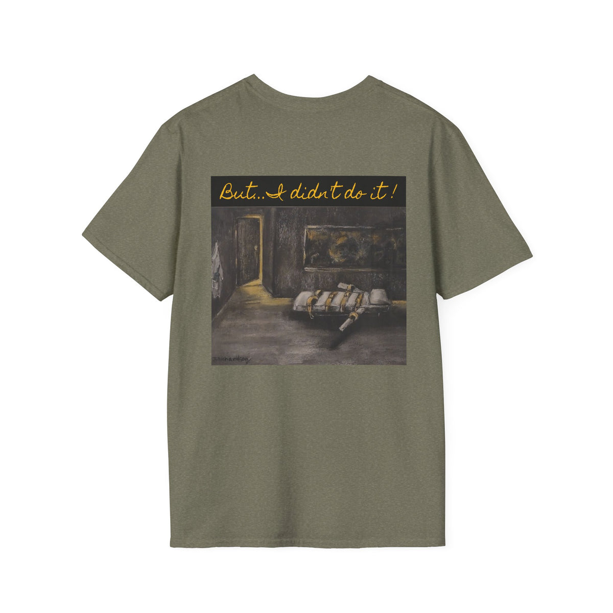 Lethal Injection Table 'I Didn't Do It!' T-Shirt | Minimal Script Logo