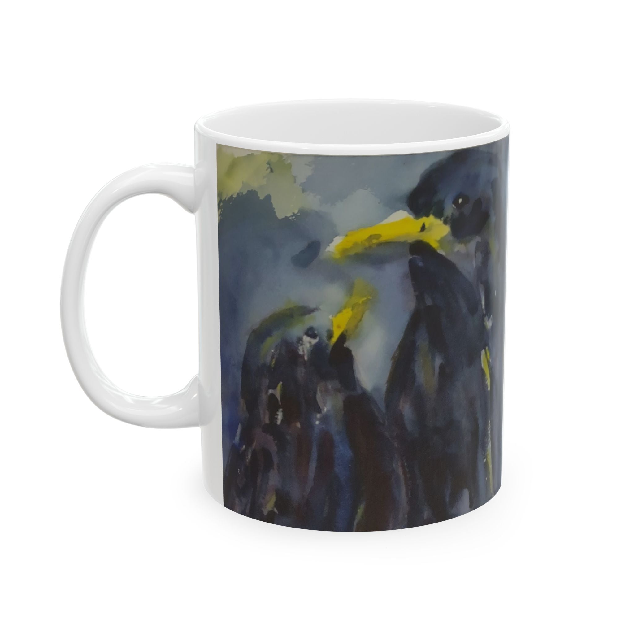 Artistic Raven Ceramic Mug – Dark Blue Watercolor Crow Coffee Cup (11oz & 15oz)