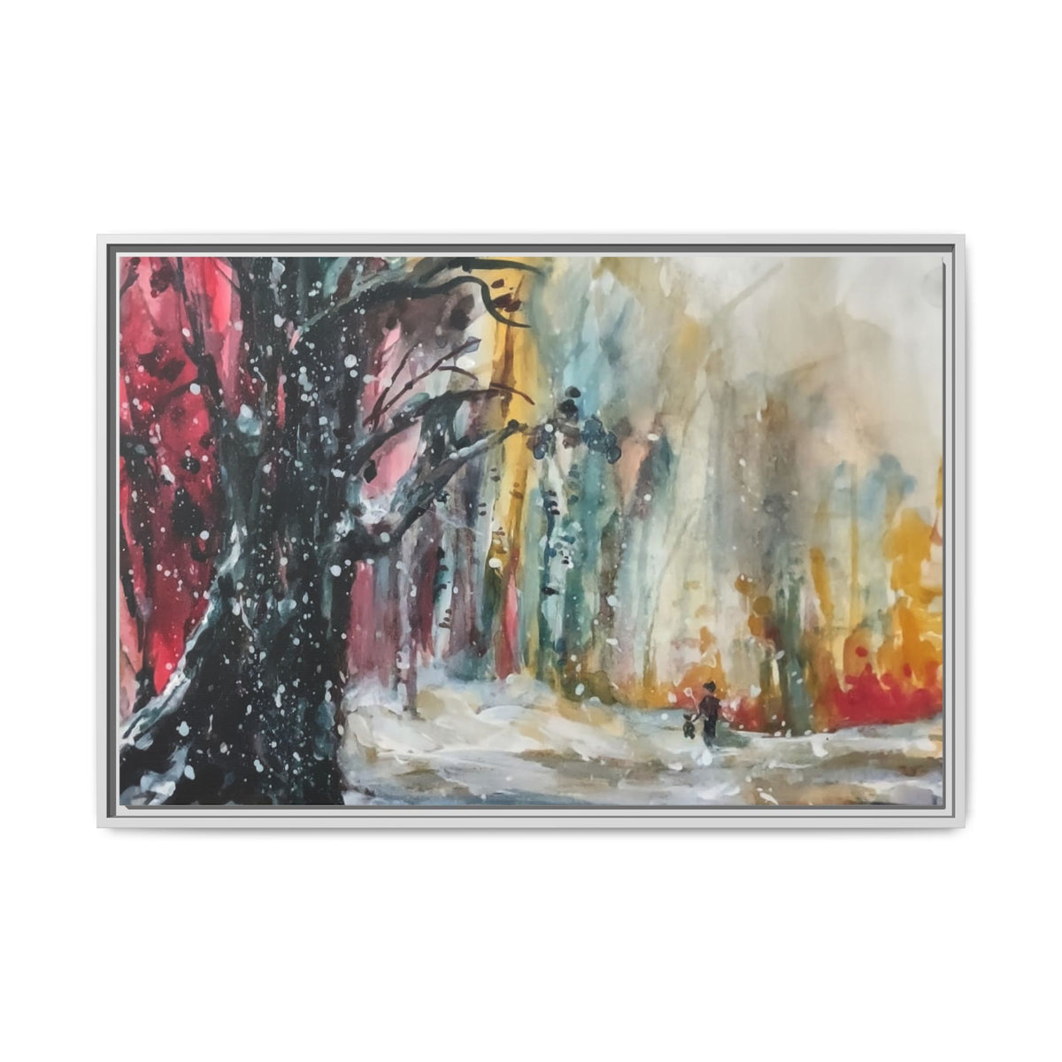 Forest Winter Walk Scene Framed Matte Canvas, | Multi-Color Wall Art
