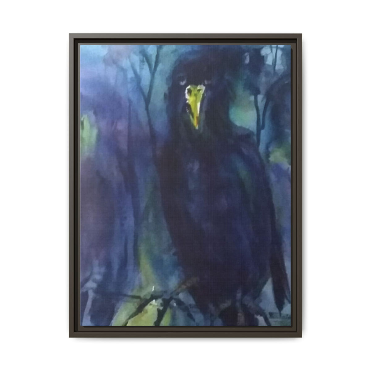 Framed Matte Canvas Print — Moody Black Raven Artwork