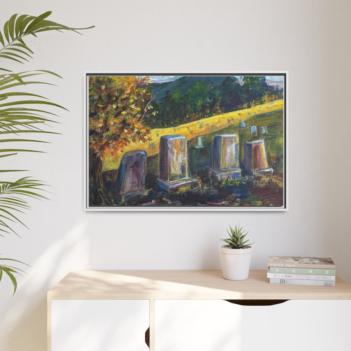 Framed Matte Canvas – Autumn Cemetery Landscape Art Print