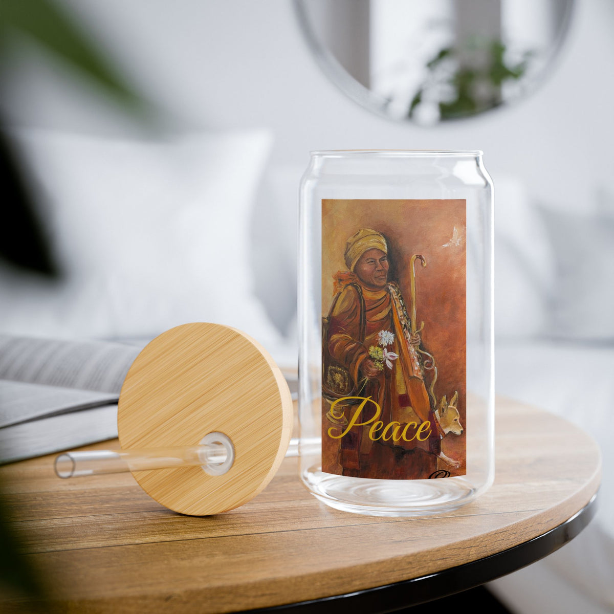 Peaceful Monk Sipper Glass, 16oz Tempered Glass