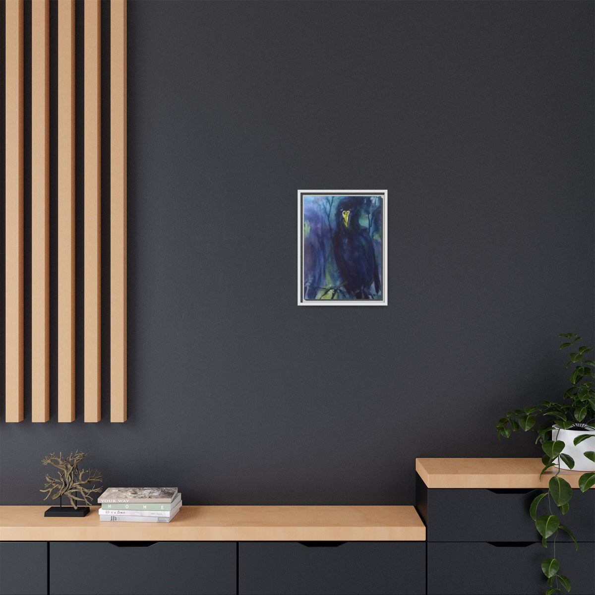 Framed Matte Canvas Print — Moody Black Raven Artwork