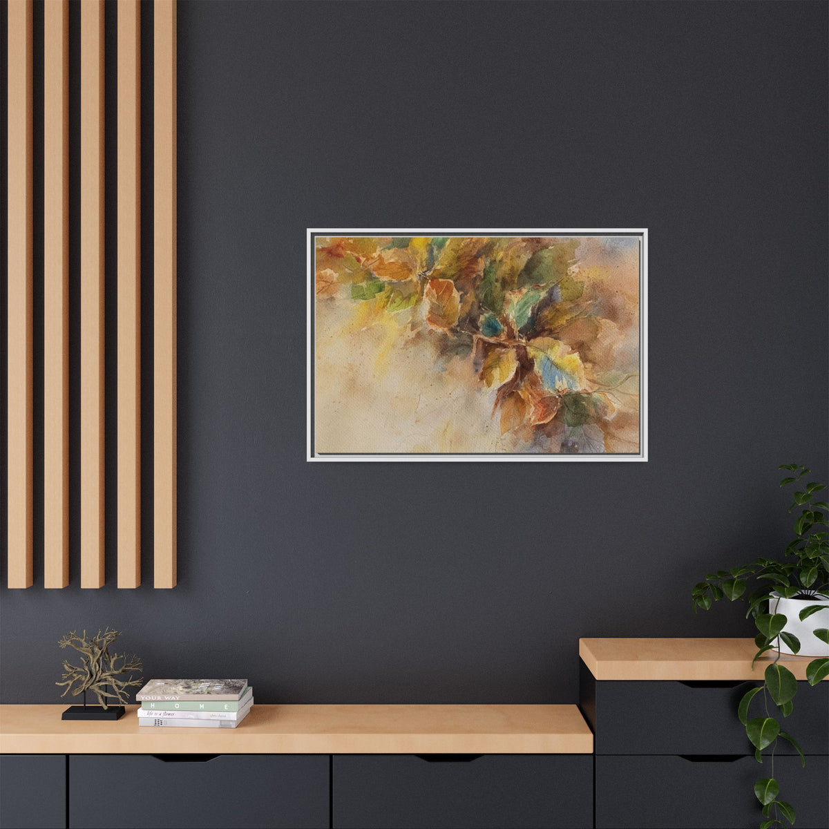 Framed  Autumn Leaves Matte Canvas Watercolor