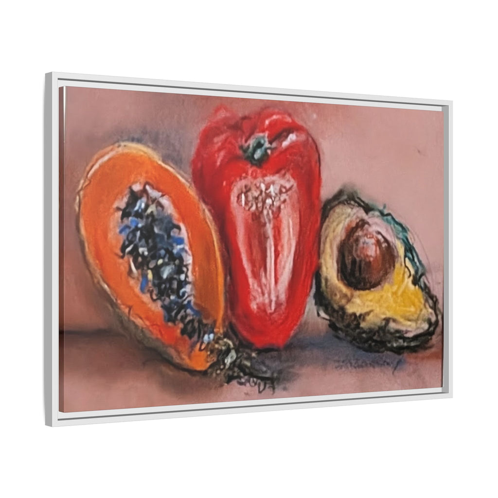 Pepper, Papaya, Avocado Still Life Matte Canvas (Framed)