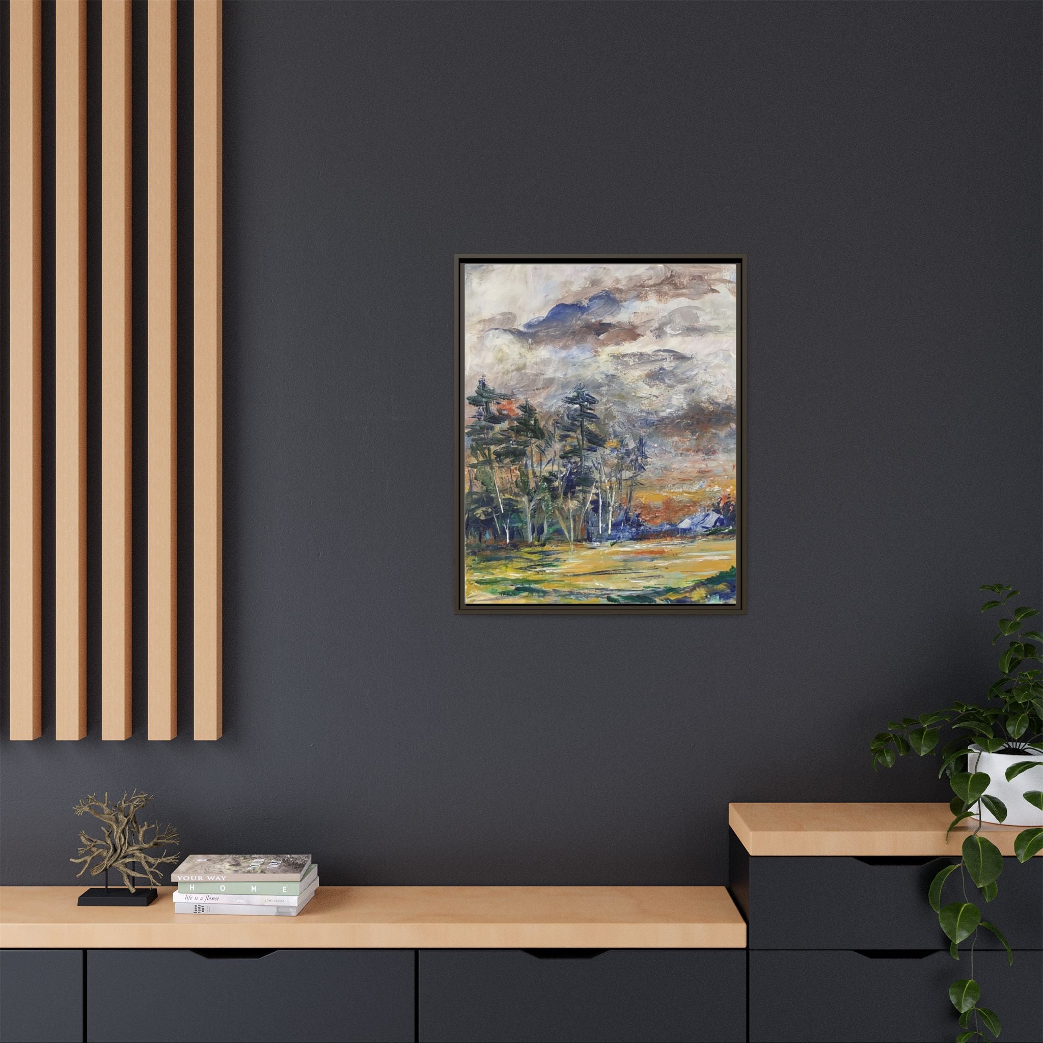 Framed Matte Canvas Landscape Print — Abstract Forest Meadow Wall Art