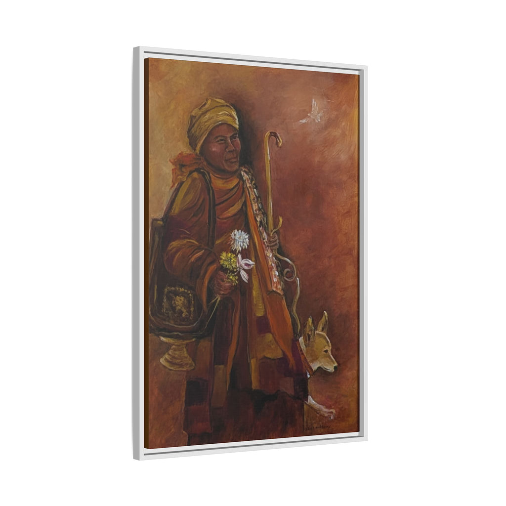 Monk & Dog & Dove Matte Canvas Framed | Earth Tone Wall Art