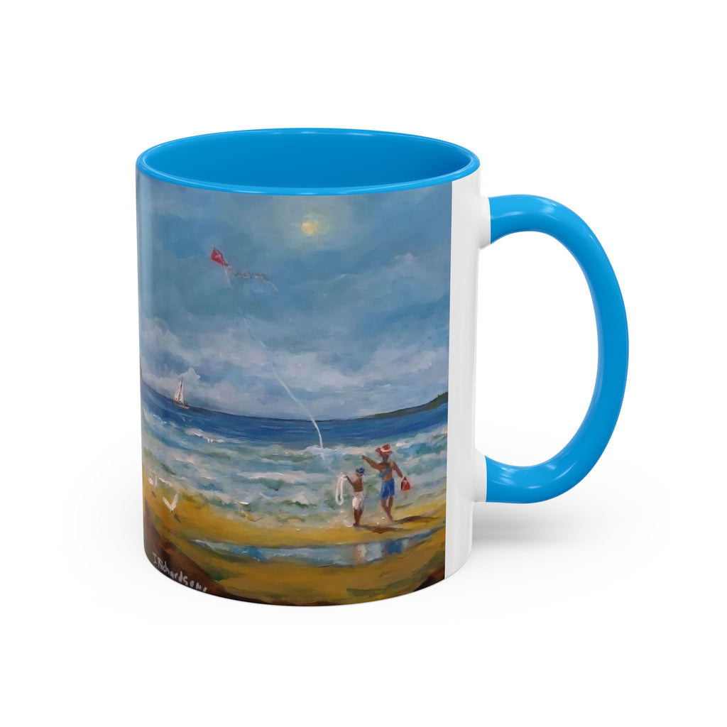 Beach & kite scene, Coffee Accent Mug - Personalize it! Colorful Ceramic Mug (11oz, 15oz)