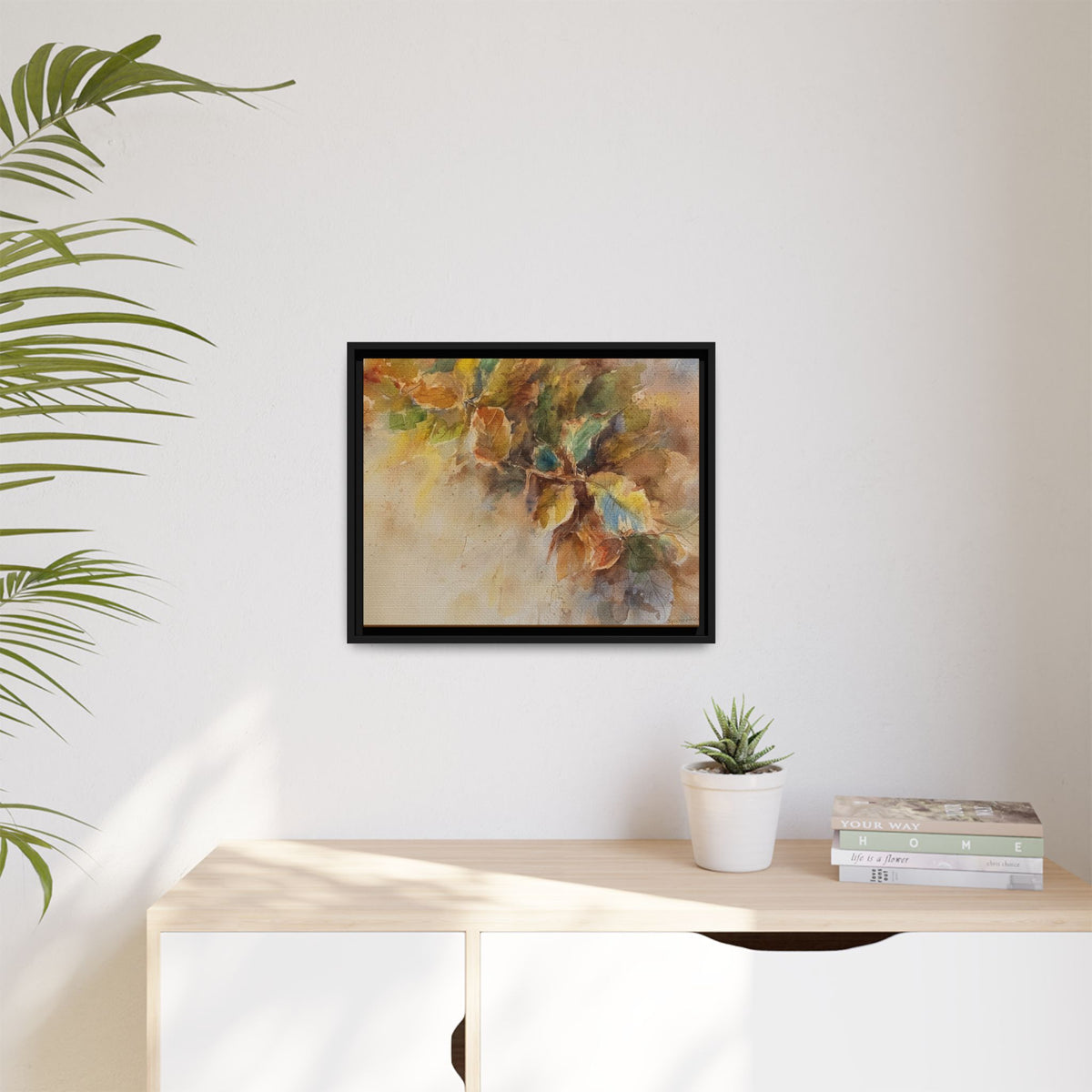 Framed  Autumn Leaves Matte Canvas Watercolor