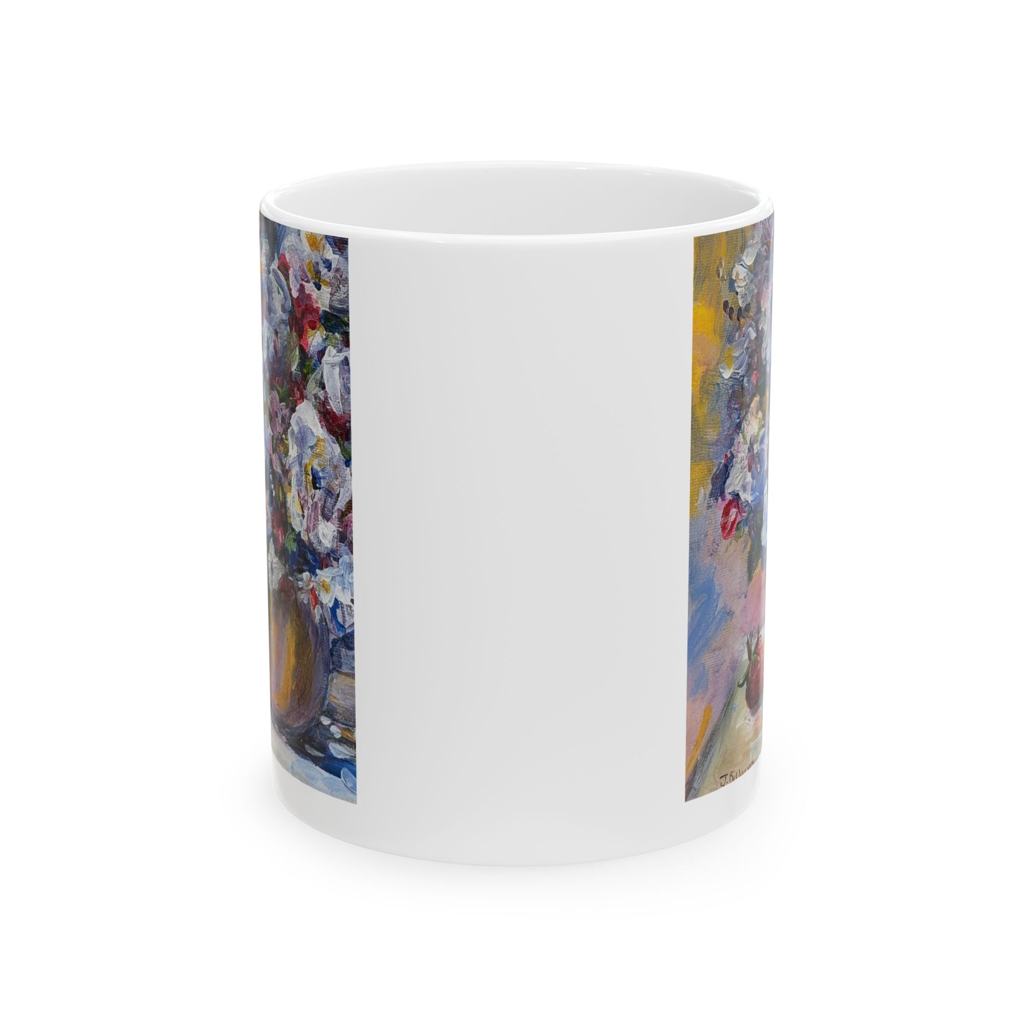 Floral + Strawberry Still Life Ceramic Mug – Impressionist Bouquet Coffee Cup (11oz & 15oz)