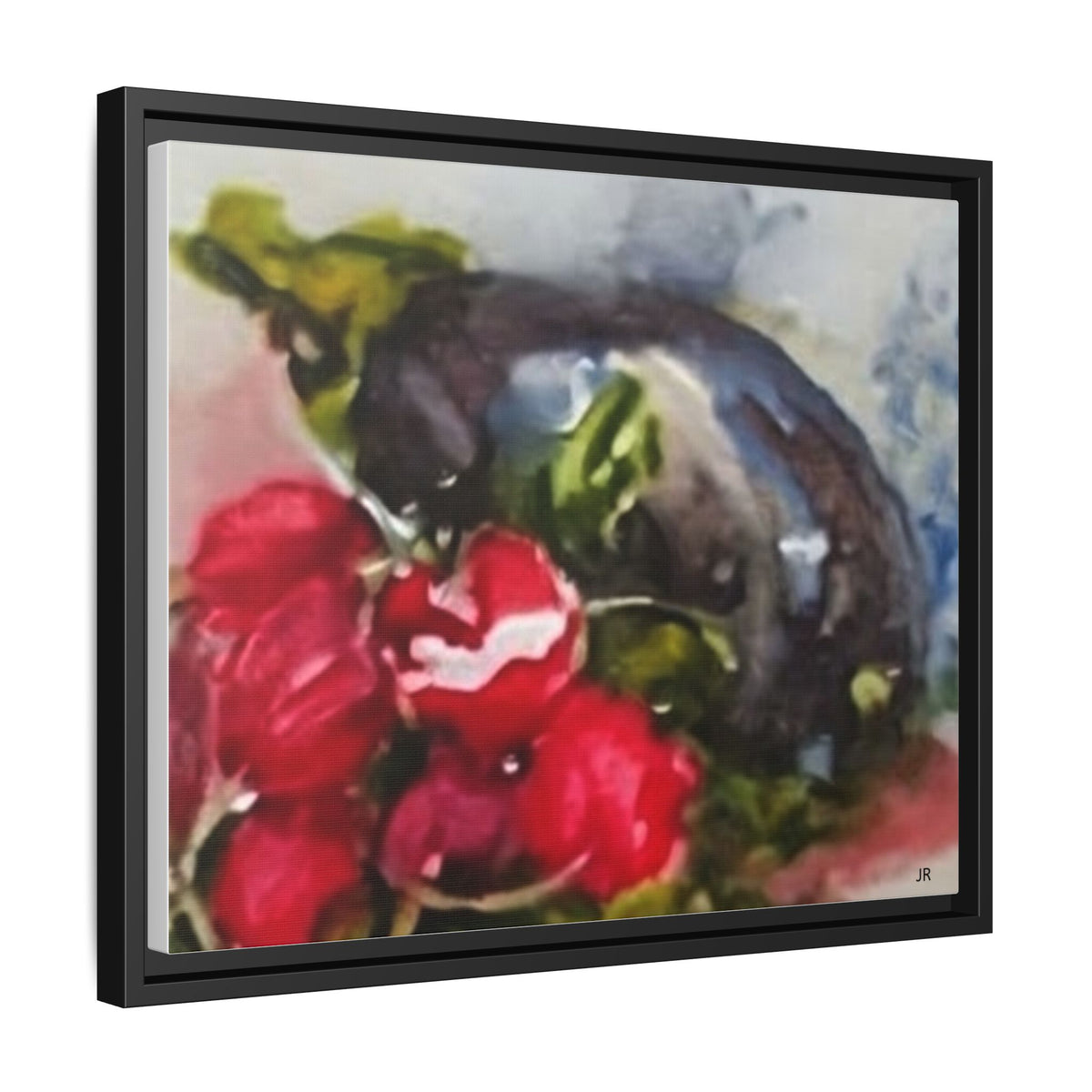Ripe Eggplant and Red Radishes Canvas Framed Matte Canvas | Still Life Kitchen Wall Art
