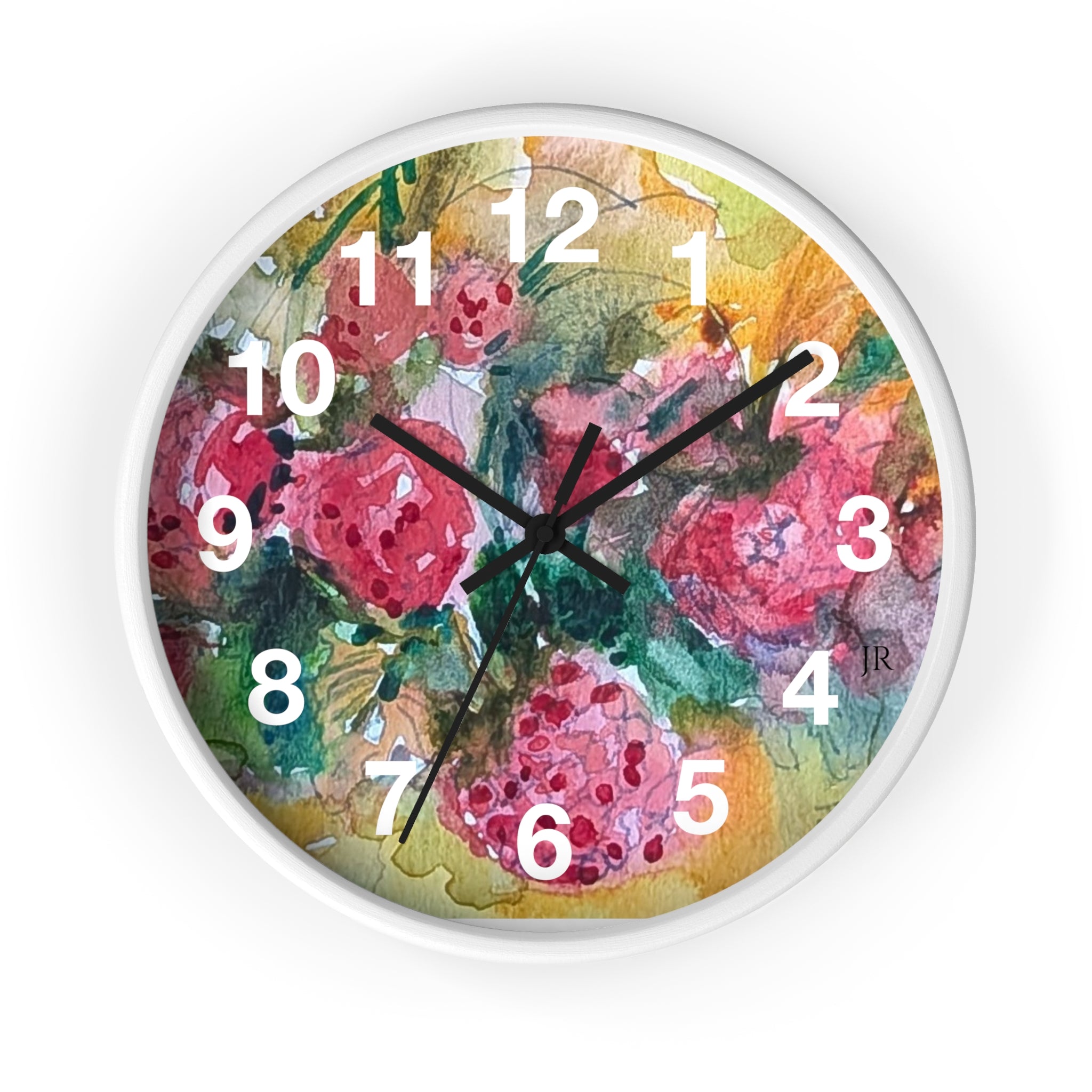 Raspberry Watercolor Wall Clock — Garden Bouquet Home Decor