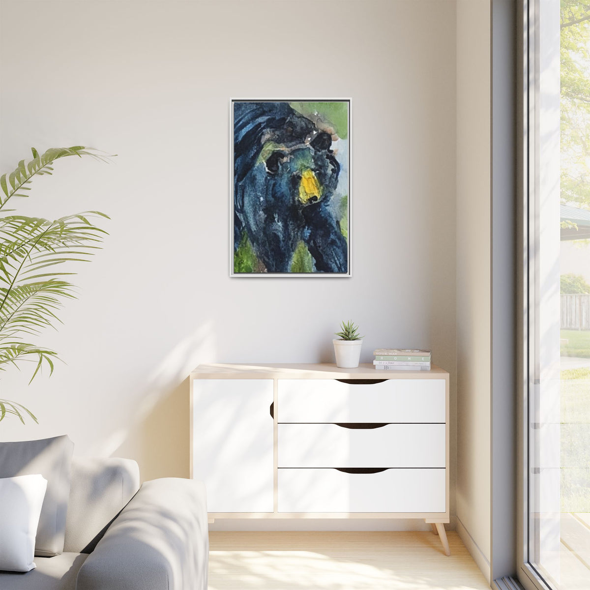 Framed Matte Canvas Black Bear Watercolor Art Print
