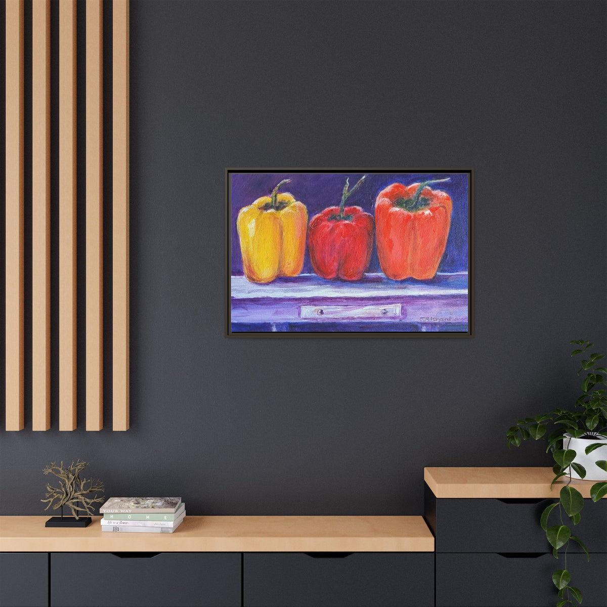 Framed Canvas Print - Colorful Bell Peppers Still Life