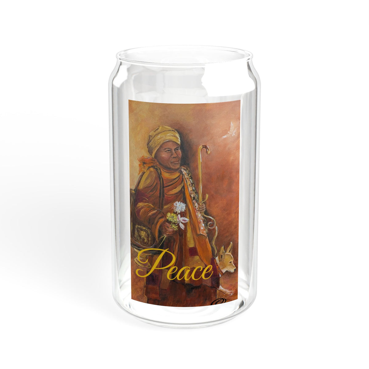 Peaceful Monk Sipper Glass, 16oz Tempered Glass