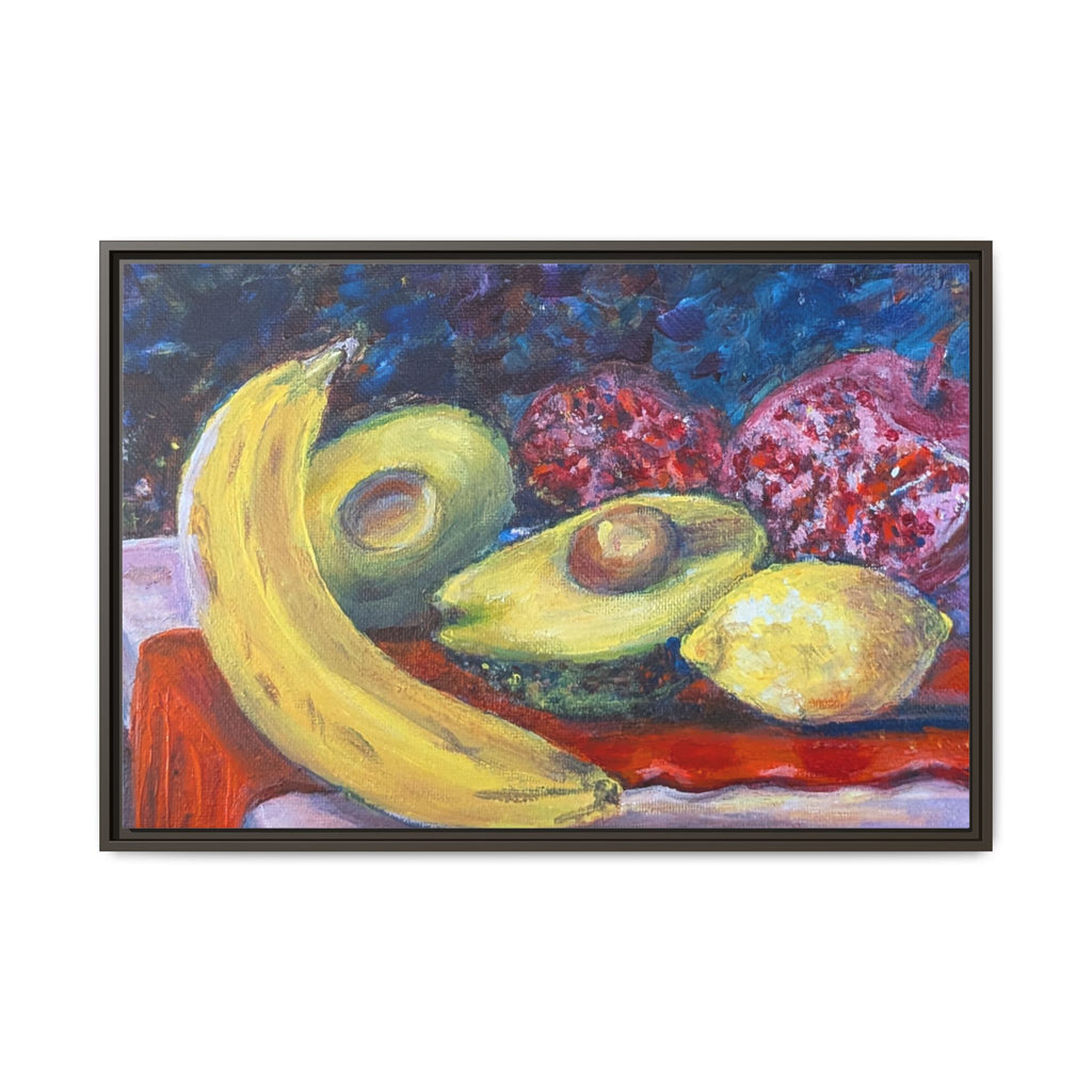 Framed Matte Canvas Still Life Print — Banana, Avocado & Lemon Artwork
