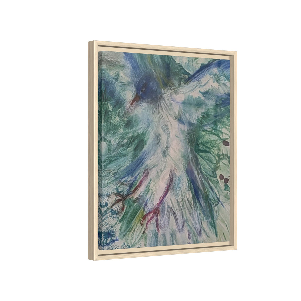 Abstract Blue-Green Bird Painting Matte Canvas