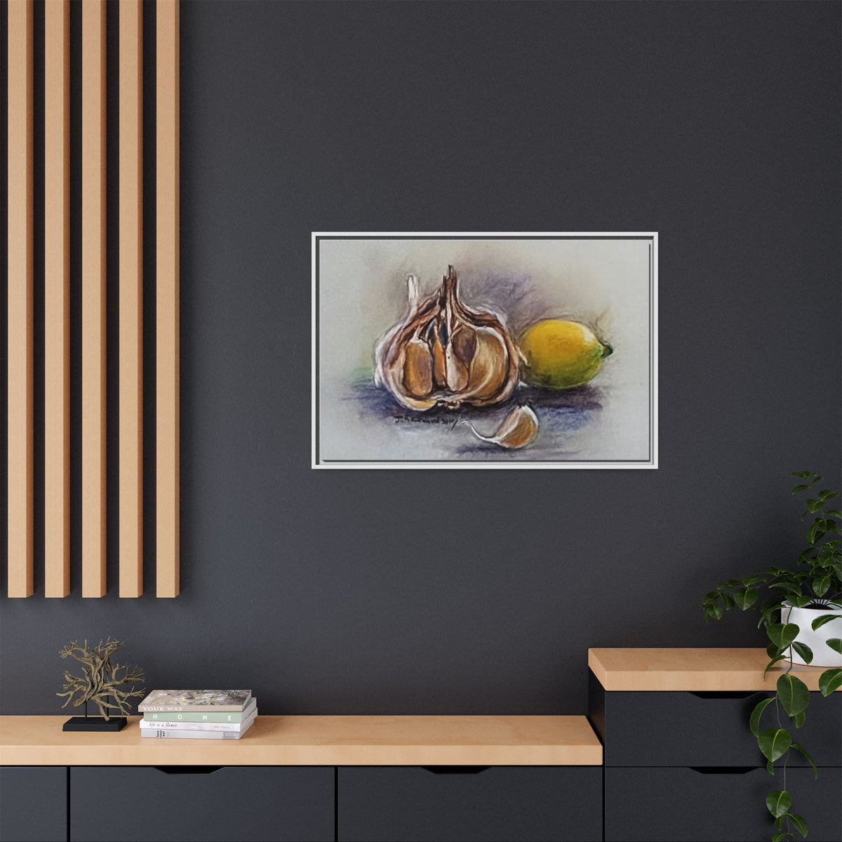 Garlic and Lemon Still Life Matte Canvas (Framed)