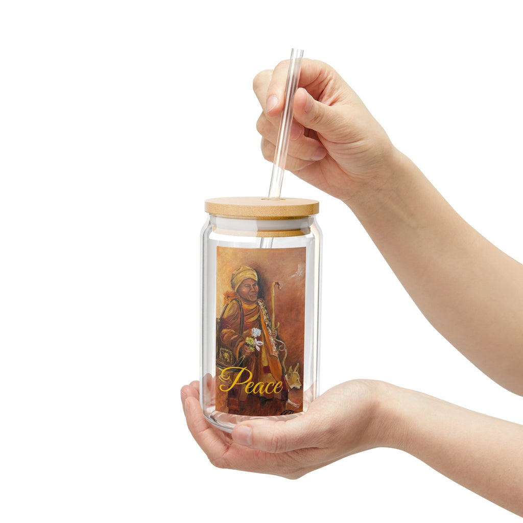 Peaceful Monk Sipper Glass, 16oz Tempered Glass