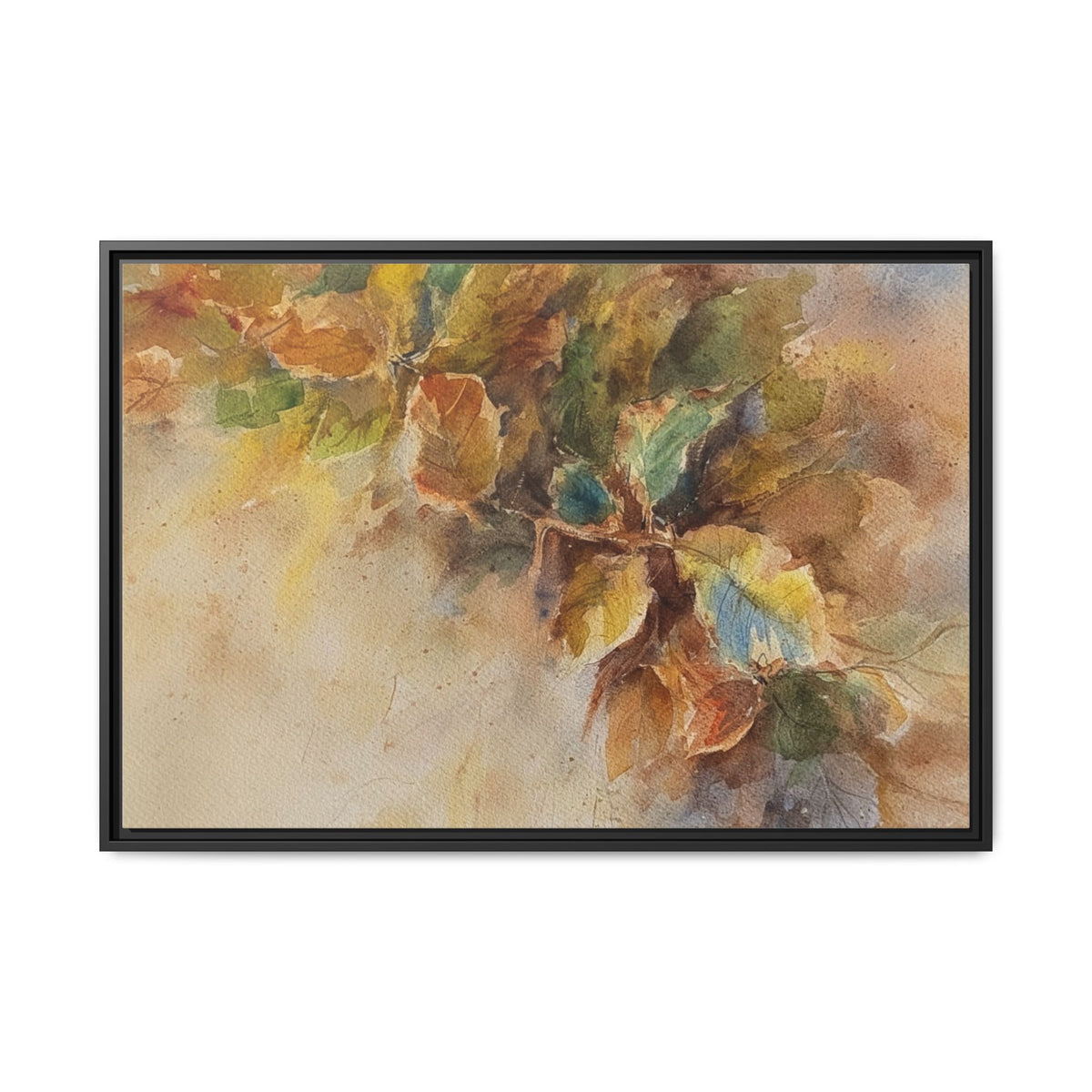 Framed  Autumn Leaves Matte Canvas Watercolor