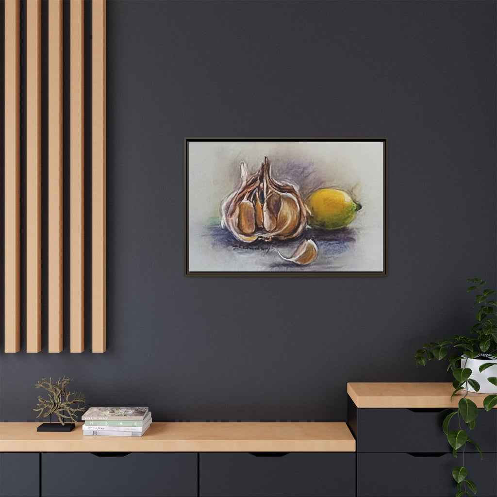 Garlic and Lemon Still Life Matte Canvas (Framed)