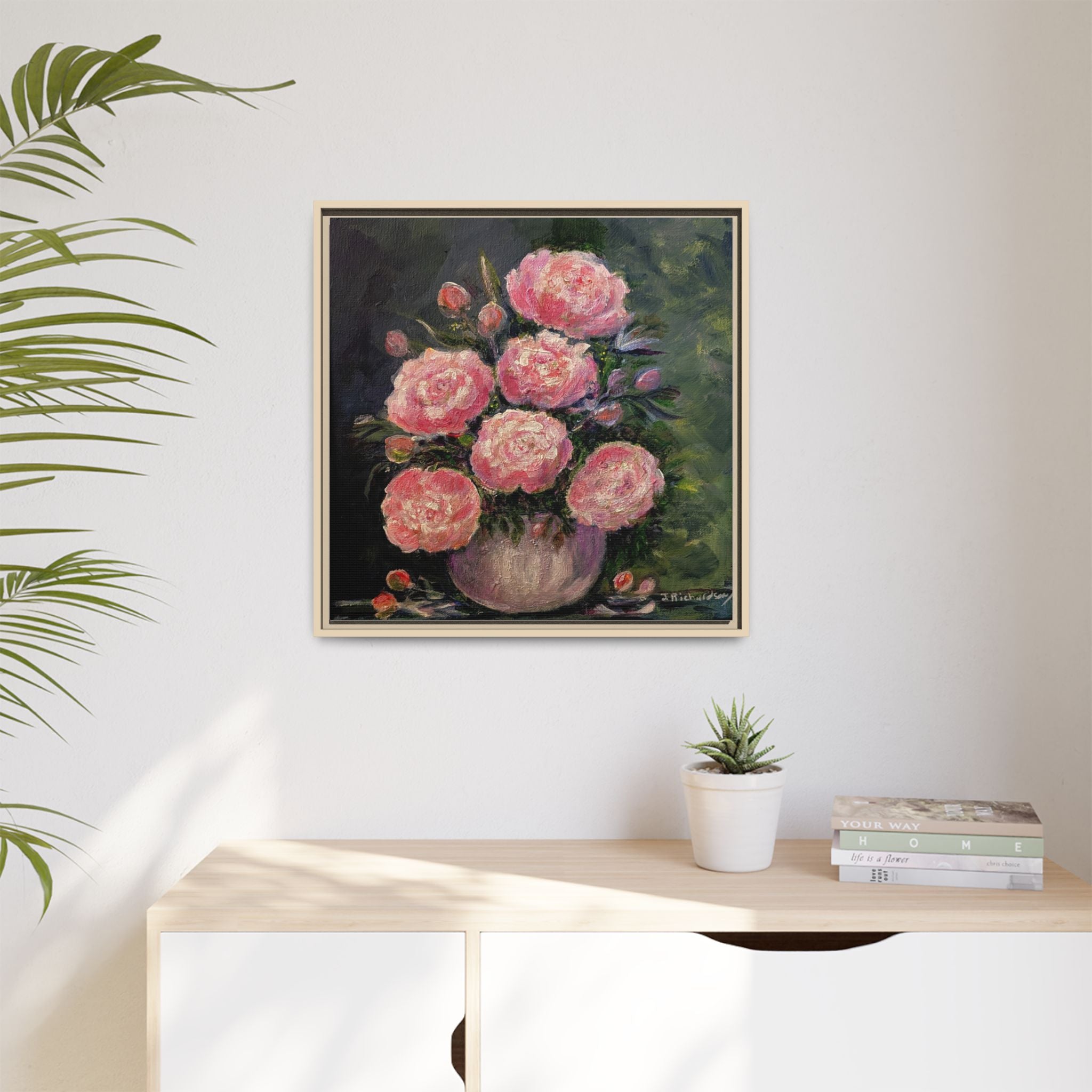 Pink Peony Bouquet Canvas Framed Wall Art | Matte Canvas, Framed
