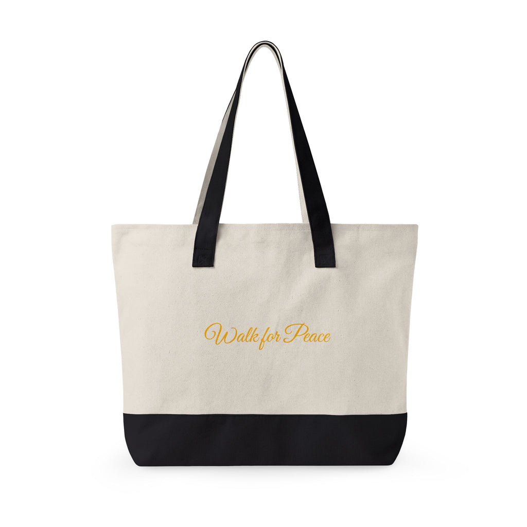 "Walk for Peace" Canvas Tote Bag — Boho Tribal Warrior Art Print Zippered Tote