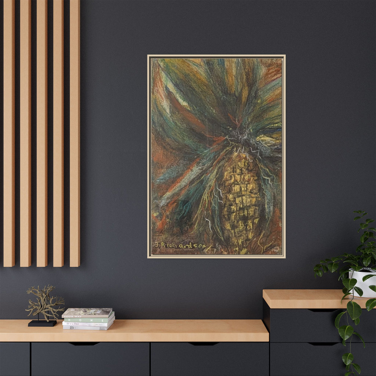 Forgotten Corn Husk Framed Canvas — Tropical Pineapple Matte Wall Art