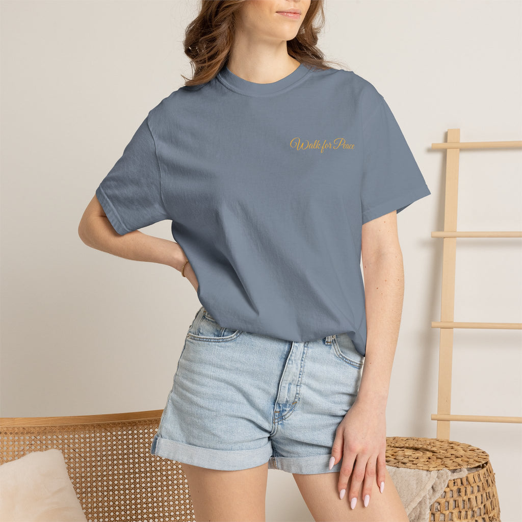 "Walk for Peace," Back design, Unisex Garment-Dyed T-shirt
