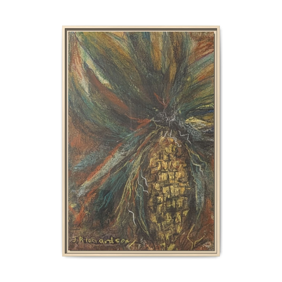Forgotten Corn Husk Framed Canvas — Tropical Pineapple Matte Wall Art