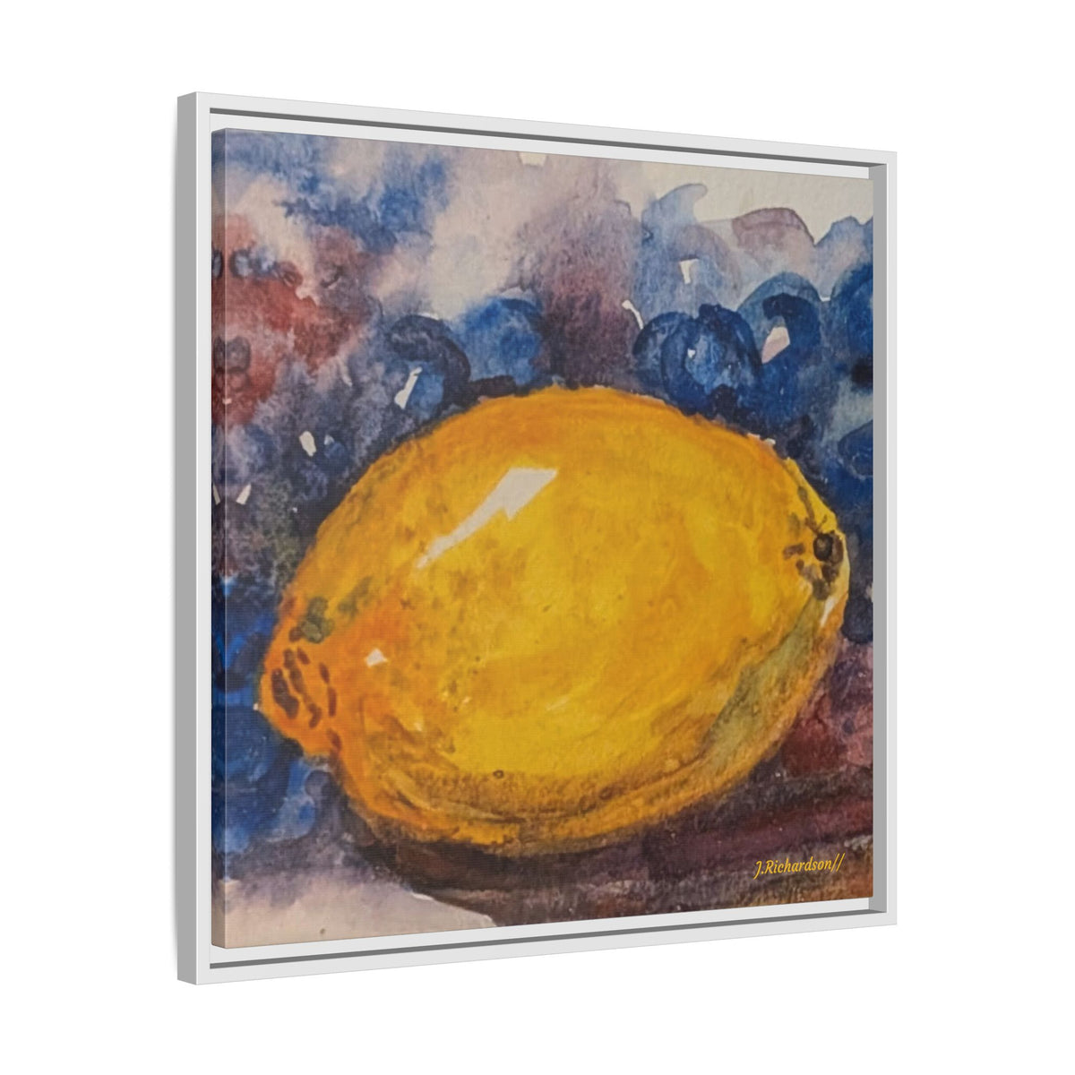 Lemon Grapes Pastel Painting Framed Matte Canvas