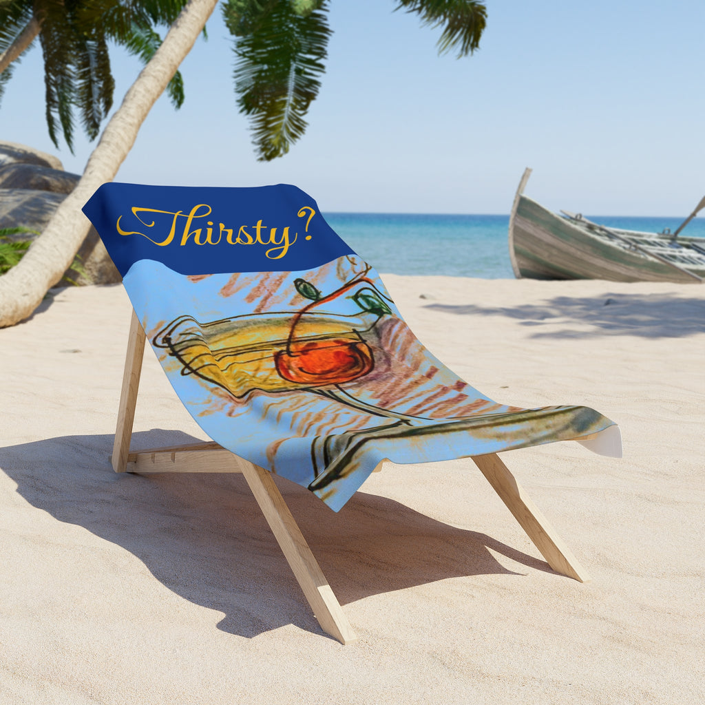 Cocktail Cherry Illustration Beach Towel | Thirsty? Script