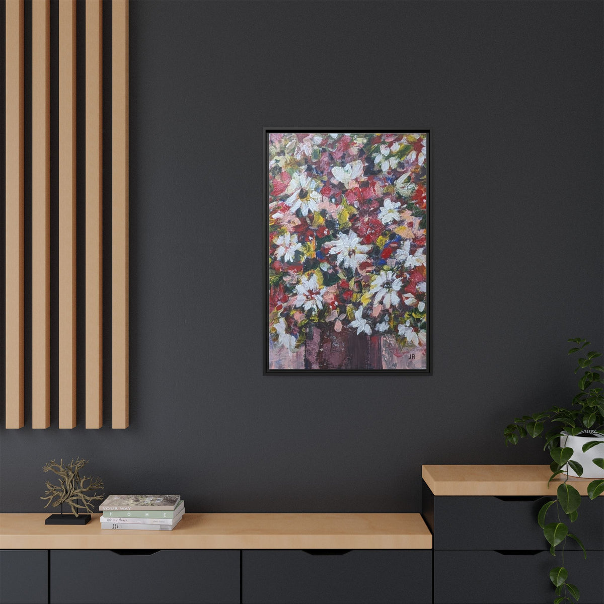 Daisies Floral Painting Matte Canvas Framed | Flower Art Wall Decor