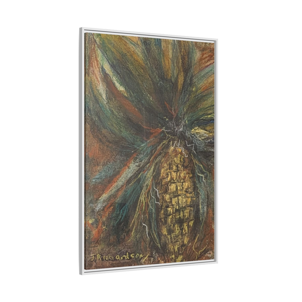 Forgotten Corn Husk Framed Canvas — Tropical Pineapple Matte Wall Art