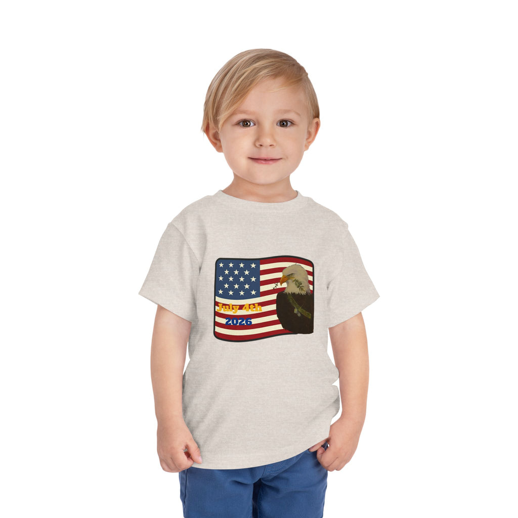 July 4th Toddler Tee —2T - 5T Patriotic Bald Eagle "USA 2026" Graphic