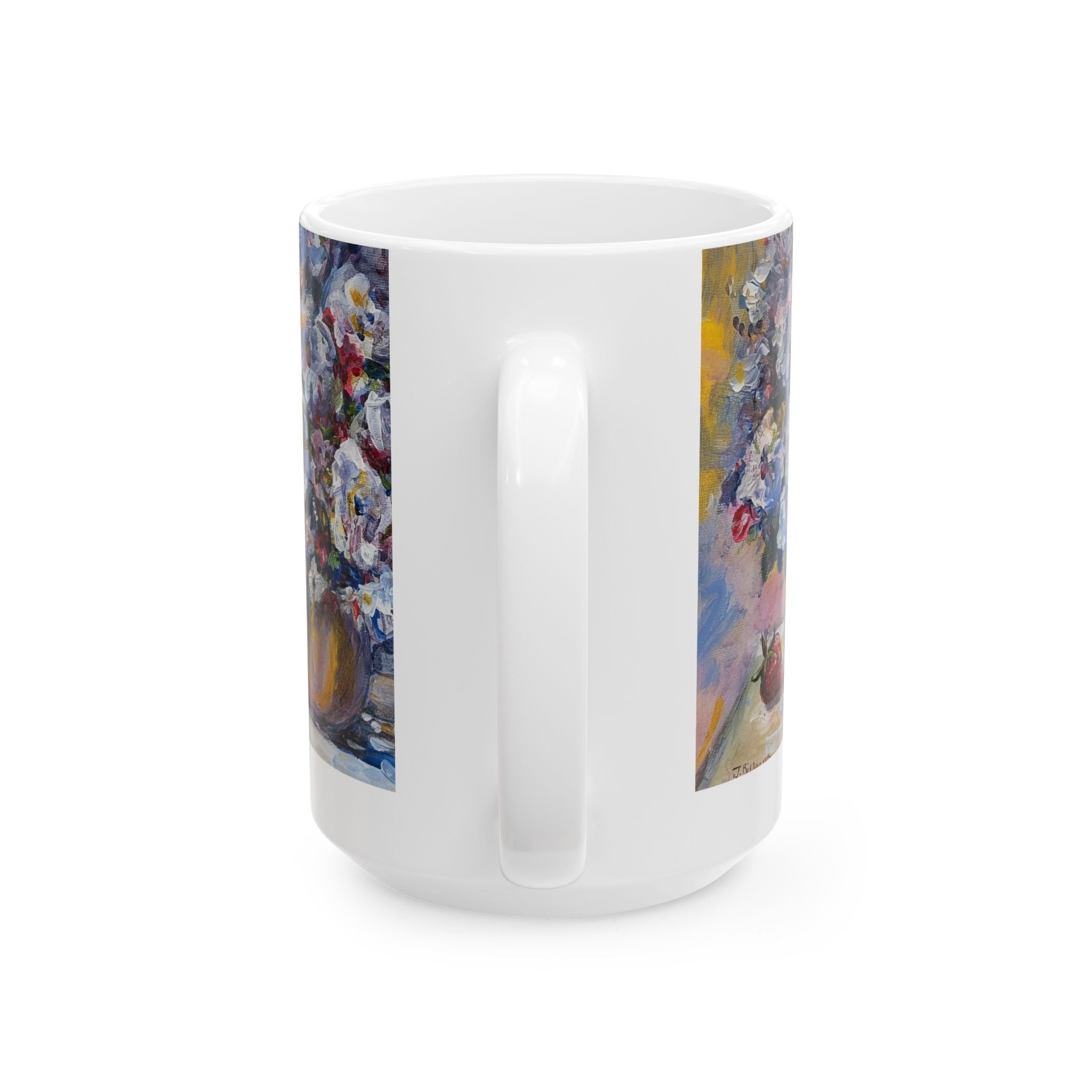 Floral + Strawberry Still Life Ceramic Mug – Impressionist Bouquet Coffee Cup (11oz & 15oz)