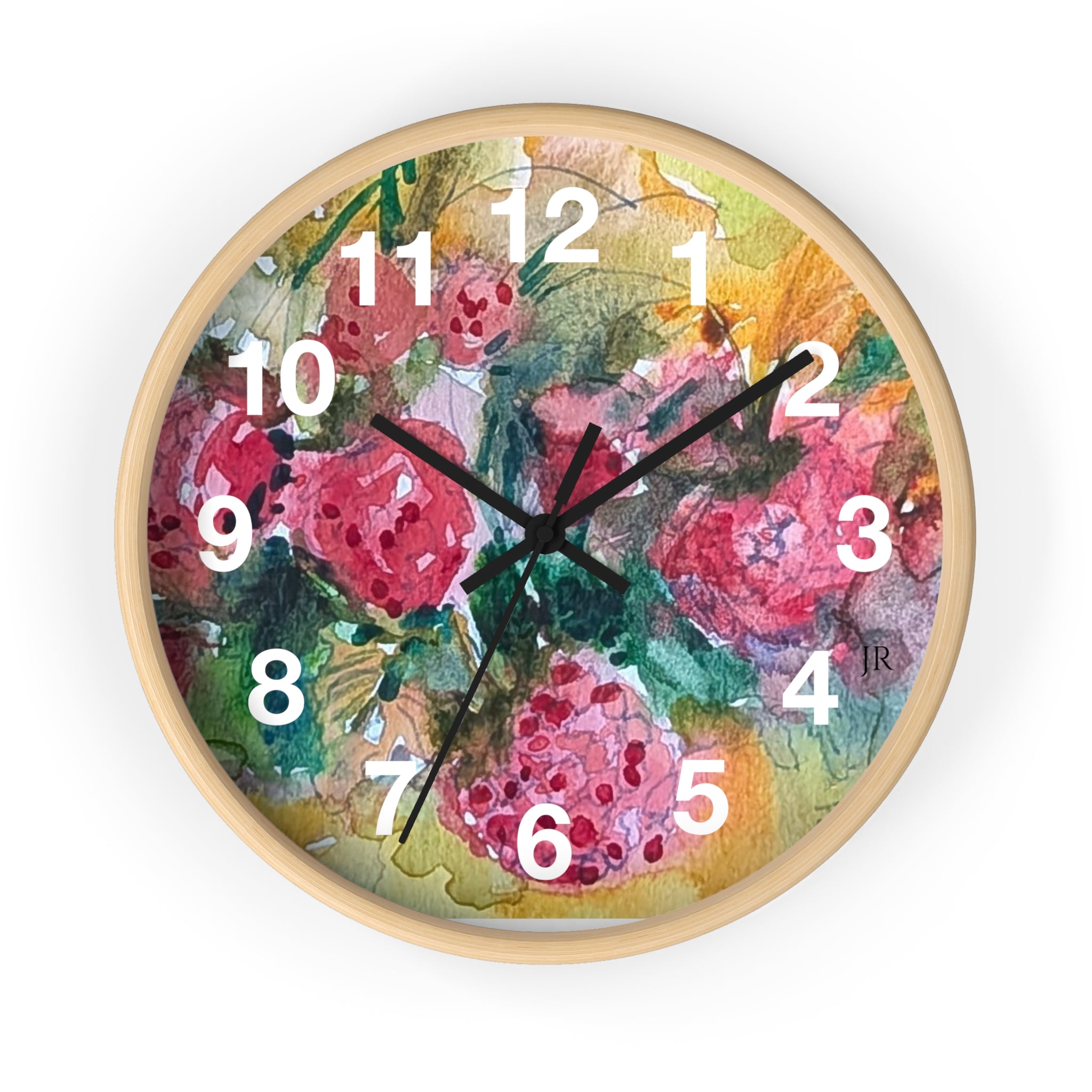 Raspberry Watercolor Wall Clock — Garden Bouquet Home Decor
