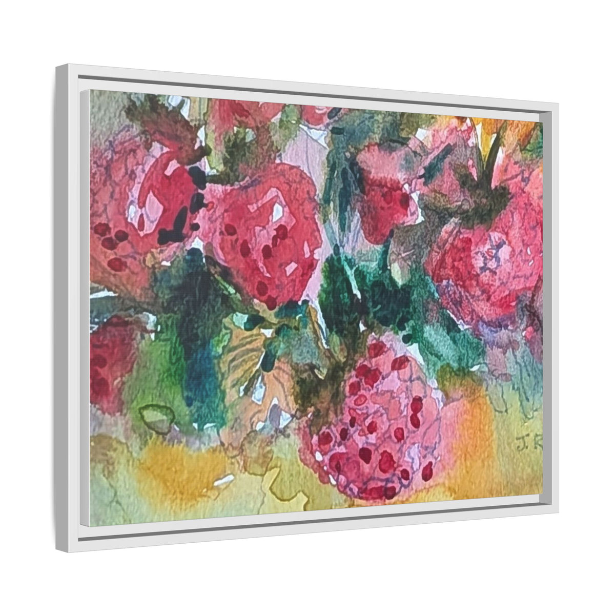 Raspberry Patch Still Life Framed Matte Canvas Print