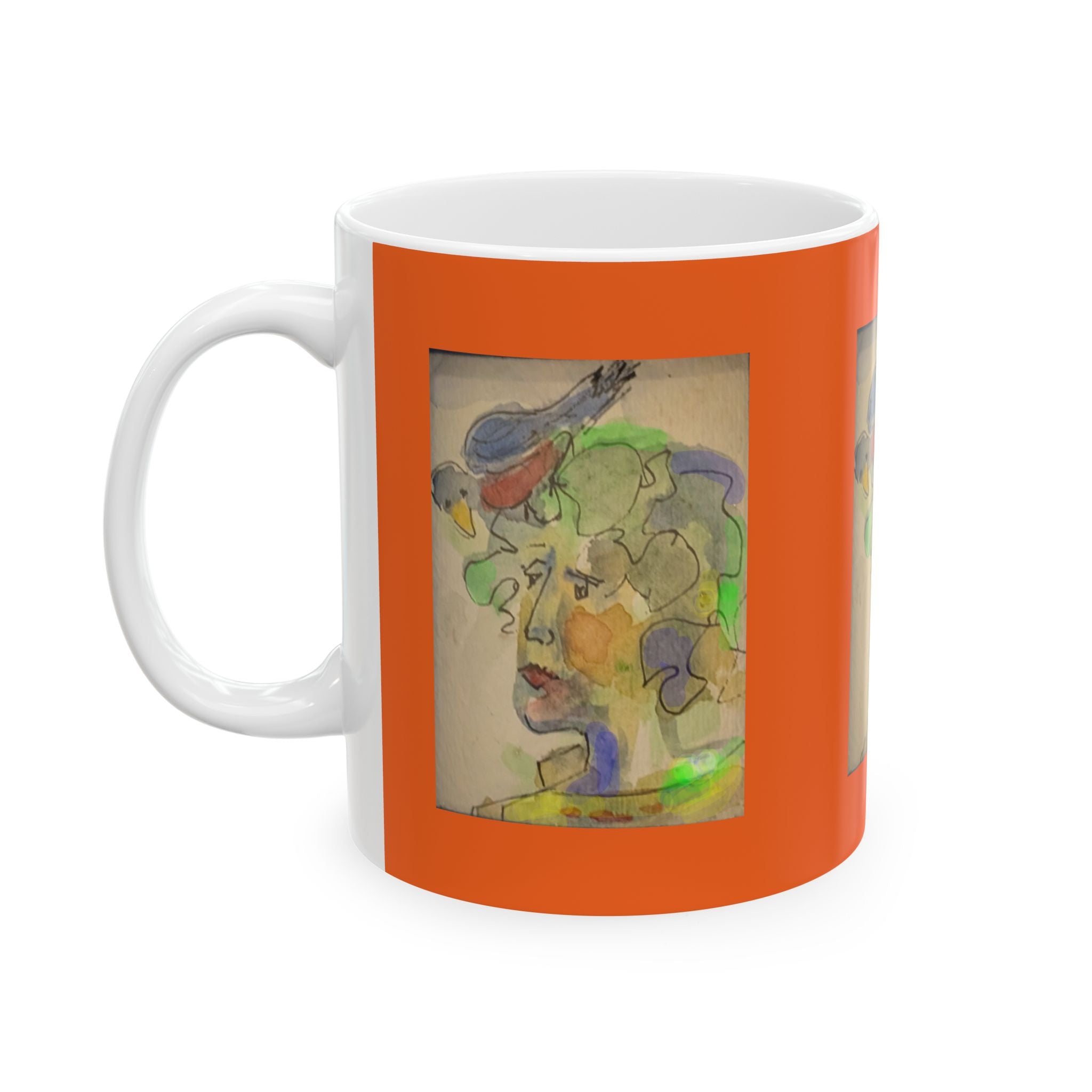 Abstract Watercolor Face Mug | Ceramic Orange Accent
