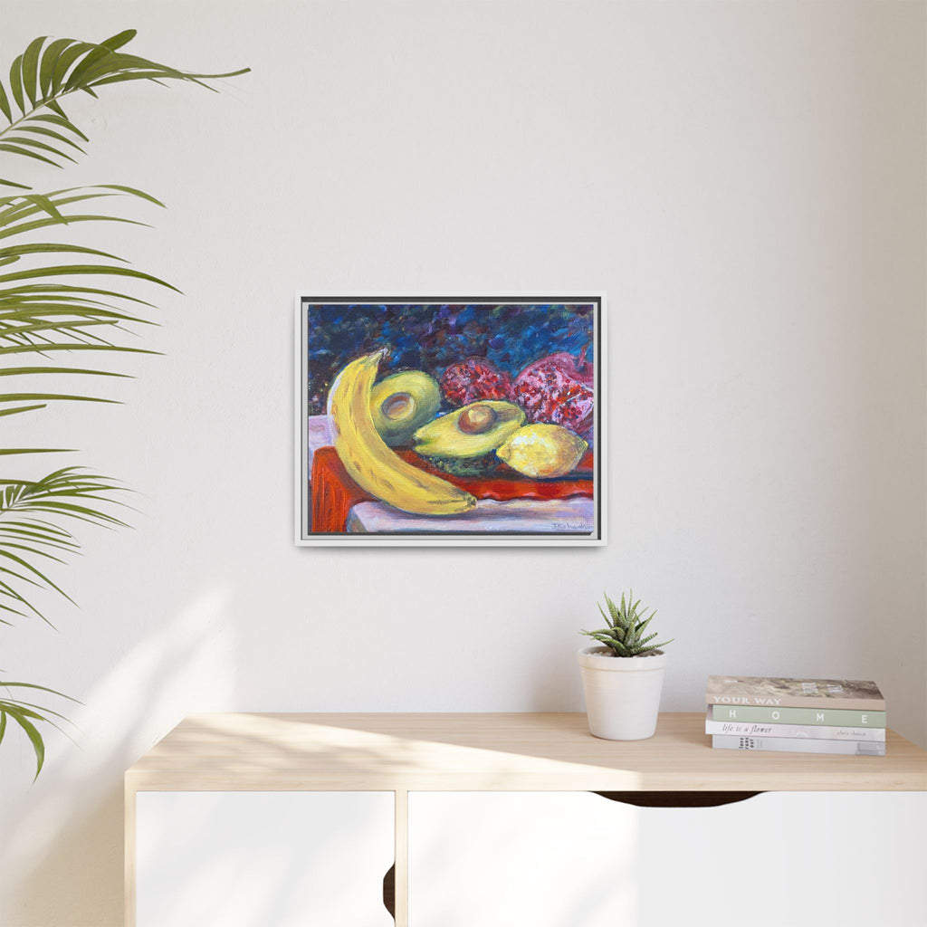 Framed Matte Canvas Still Life Print — Banana, Avocado & Lemon Artwork