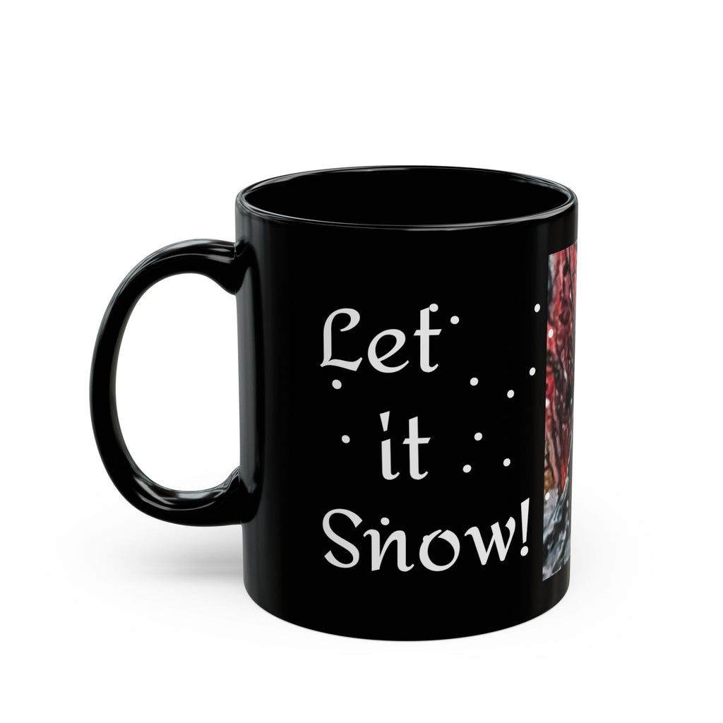 Winter Forest Painting Mug | Snowy Tree Landscape on Black Ceramic