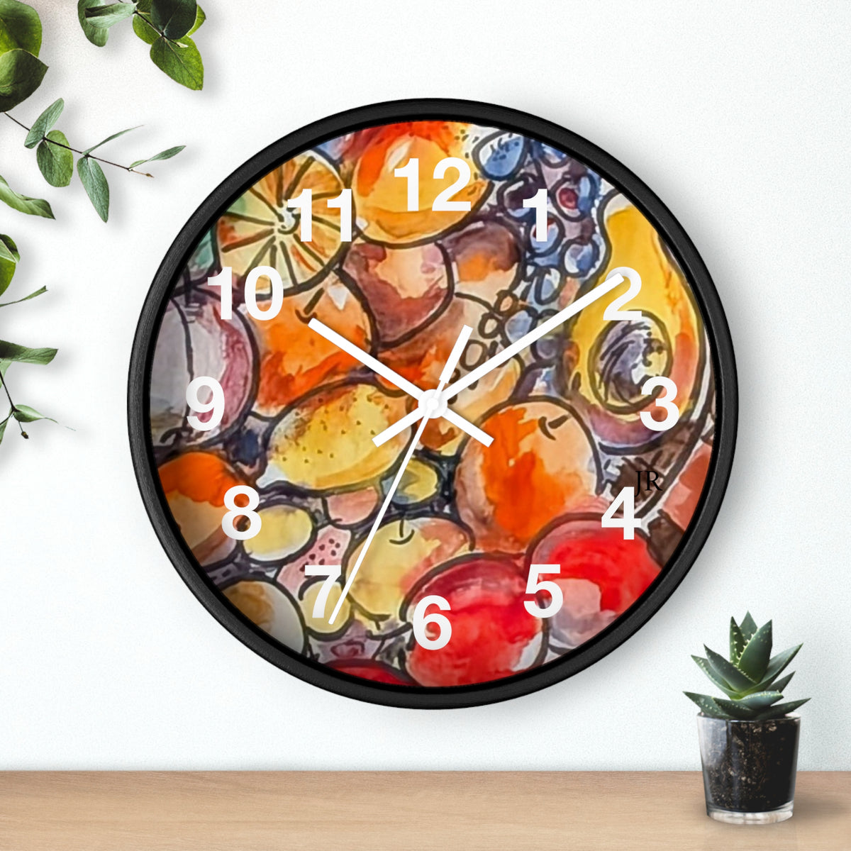 Fruit Watercolor Wall Clock  Bright Kitchen Decorative Clock