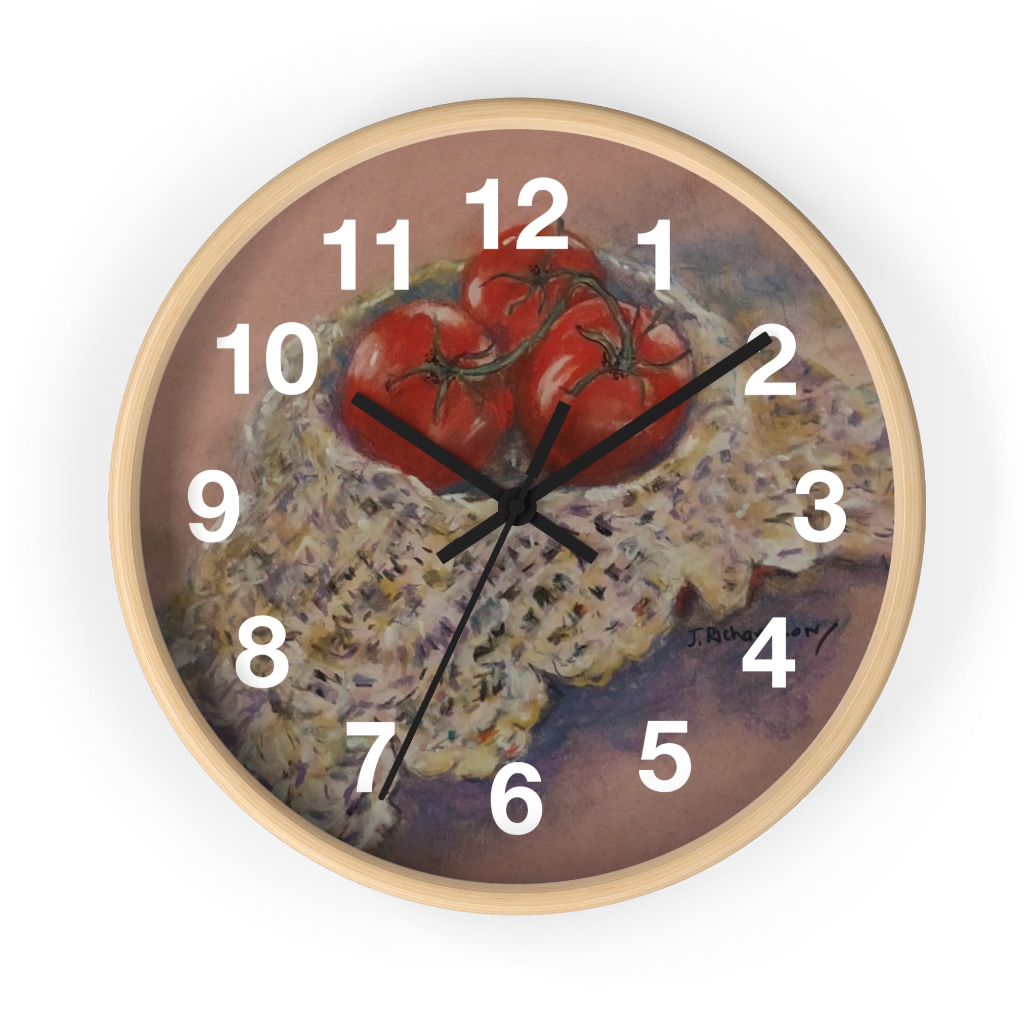 Tomato Still Life Wall Clock — Rustic Kitchen Art Clock