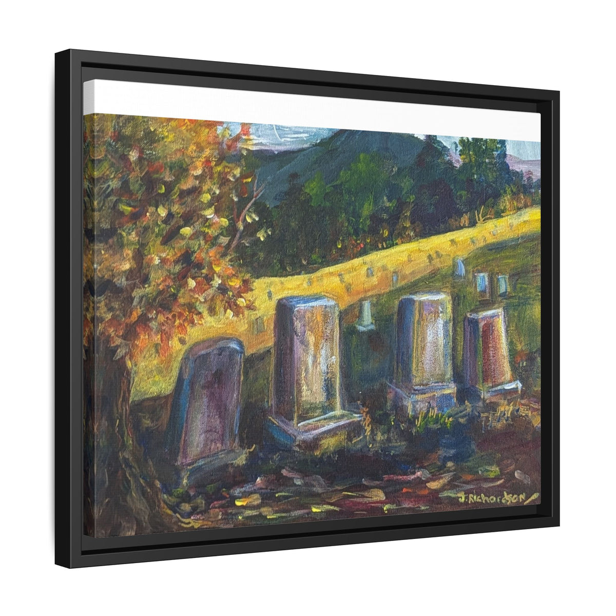 Framed Matte Canvas – Autumn Cemetery Landscape Art Print