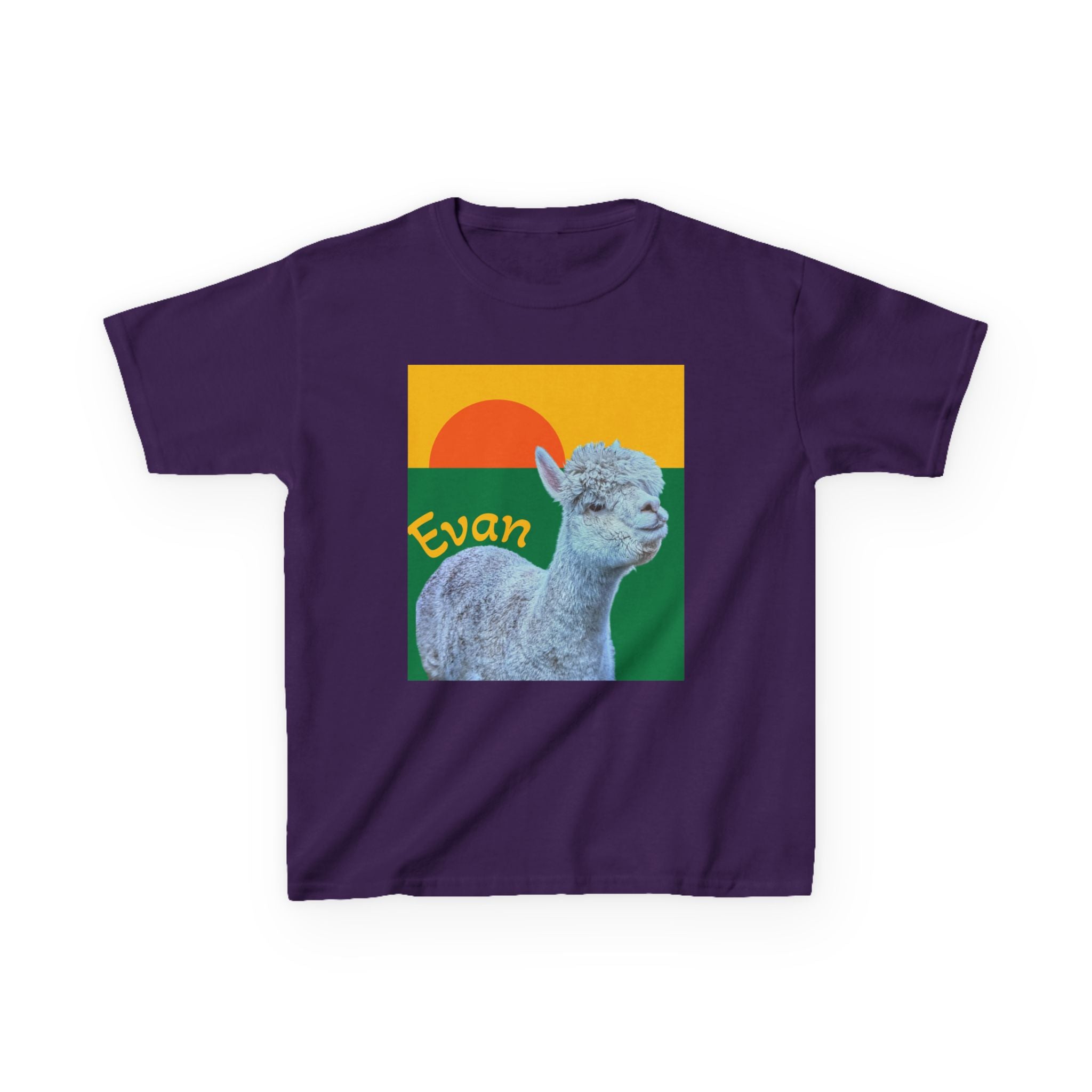 Cute Alpaca Sunset Kids T-Shirt | Retro Sunrise Graphic